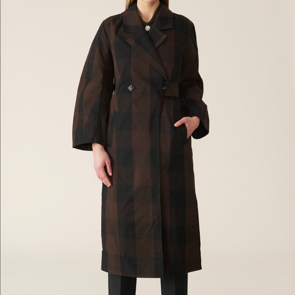 SOLD GANNI Checkered Trench Coat EU 38 - Picture 1 of 8